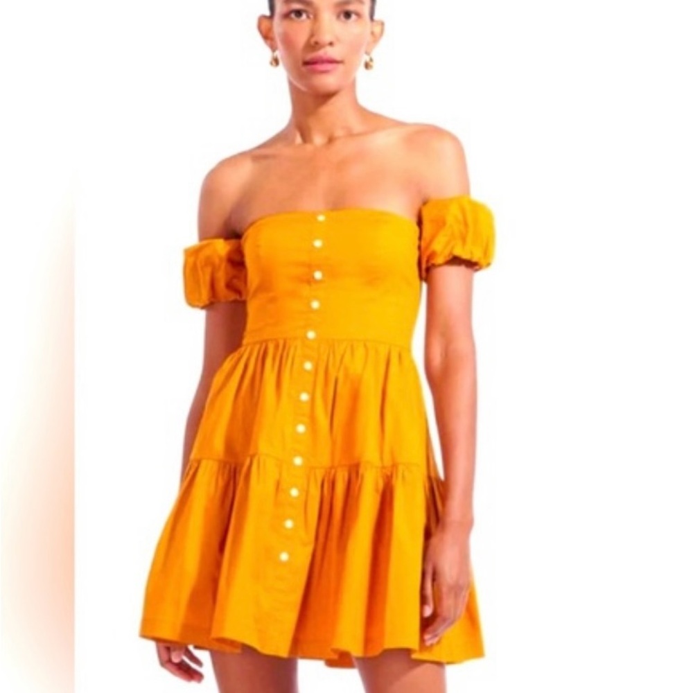 STAUD Mini Elio Dress. color honey